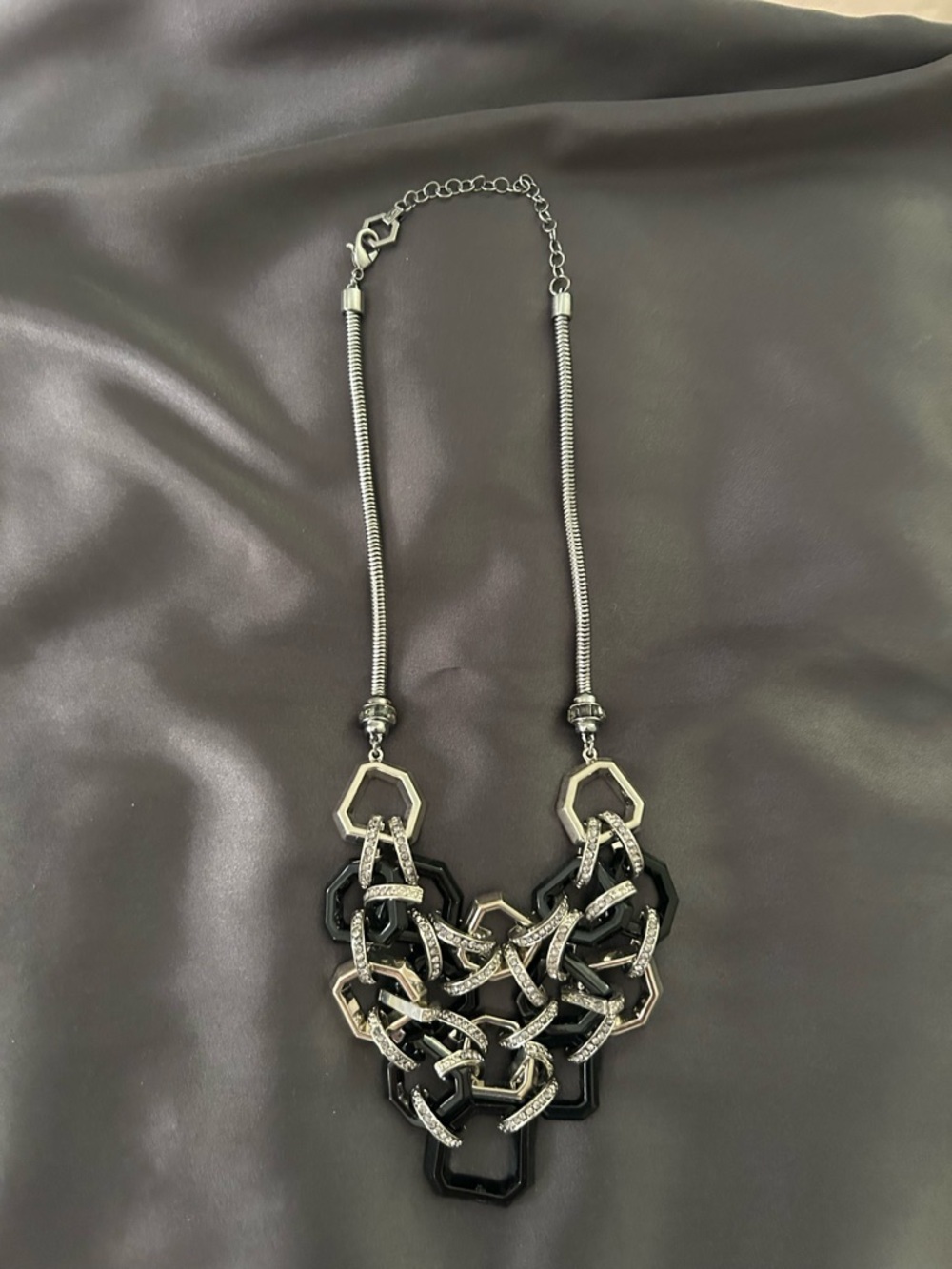 Statement Black and Silver Geometric Link Necklace